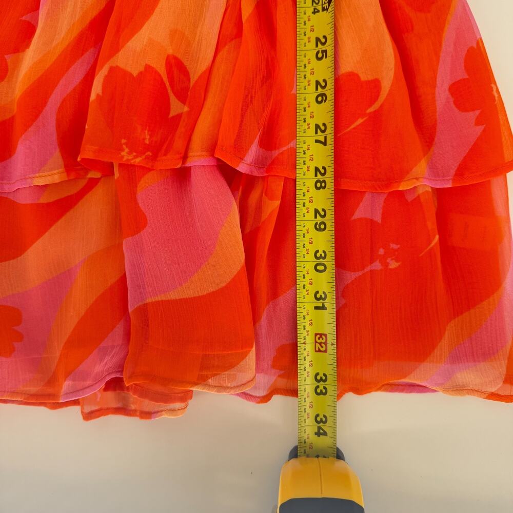 Ramy Brook Baldwin Mini Dress XS Orange Pink Floral‎ Ruffle Wrap Resort - Picture 8 of 13